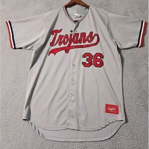 Vintage Rawlings Trojans Gray Authentic Baseball Jersey‎ # 36 Size XL